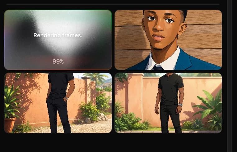 Generated shots landing in the Creelo asset grid